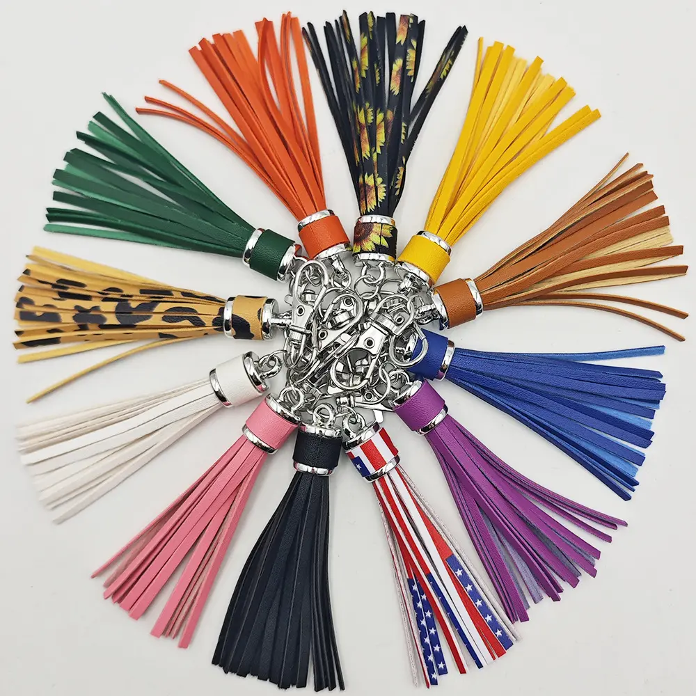 Women's Affordable Fashion 2Pcs PU Leather Tassel Keychain Charms - 13cm Polished Metal Anti-Rust Lobster Clasp, Crossbody Purse Bag Wallet Pendant Decorative Accessories, Anti-Rust Clip, Solid Colors, 9.5Cm/3.74In