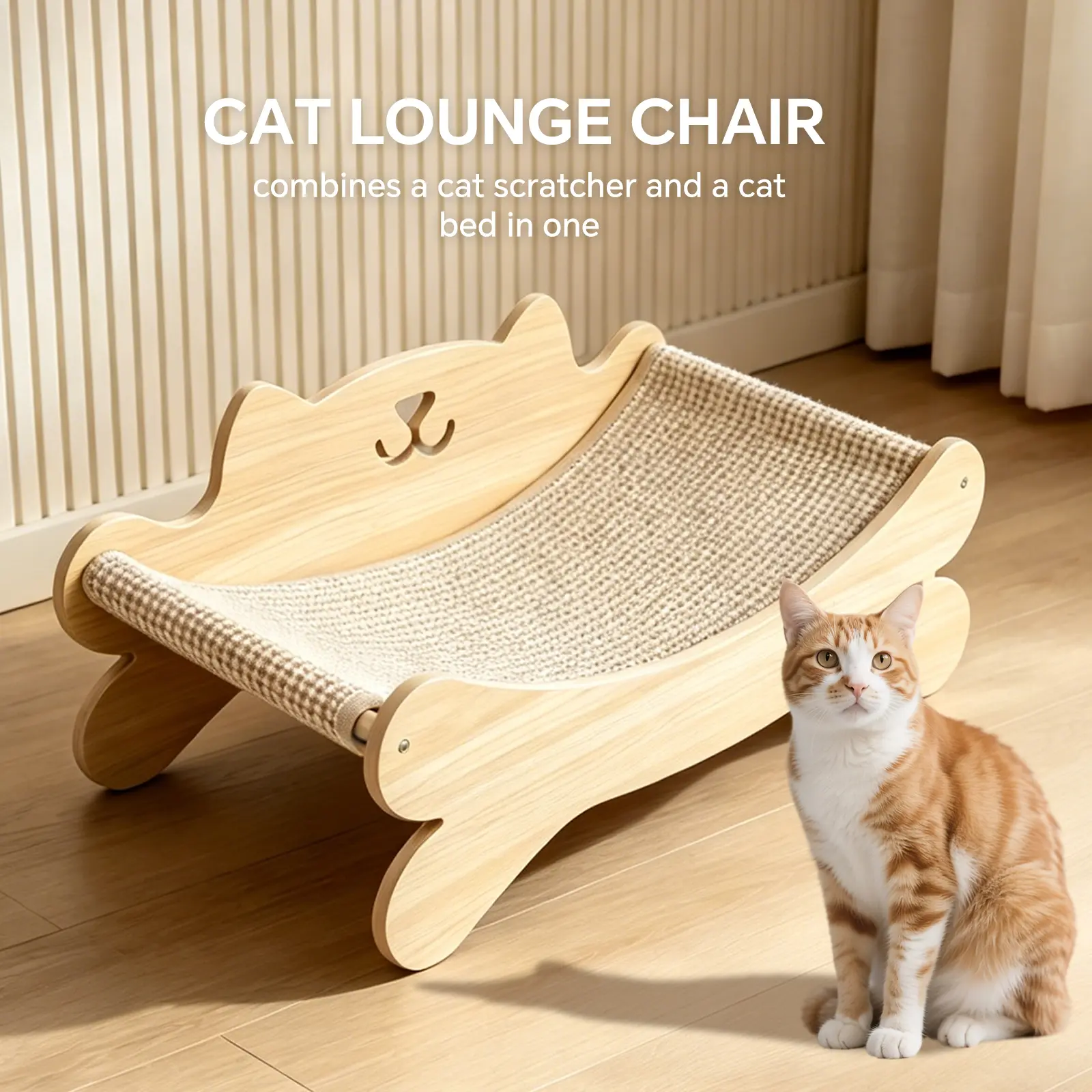 Cat Scratcher Bed for Indoor Cats, Large Sisal Cat Scratching Board | Modern Cats Lounger/Hammock, Wood Frame Scratch Pad,Natural Sisal Scratch Post, Easy Assembly, Protect Furniture