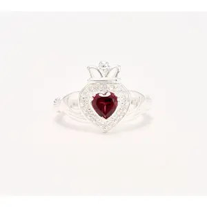 JMH Jewellery Sterling Siler Rhodolite Claddagh Ring
