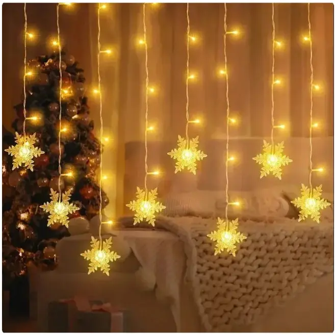 LED Snowflake Fairy Curtain Lights – Christmas & Party Decoration