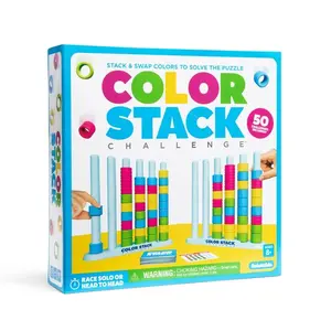 Color Stacking Challenge for Kids Easter Basket Filler, Fun Family Game Night Puzzle Toy Set, Includes 2 Stackers, 50 Challenges Cards, 80 Rings
