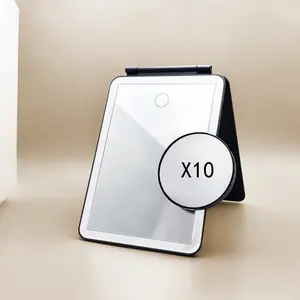 Rechargeable Portable Travel Makeup Mirror with 10x Magnifying Mirror, 3 Color LED Lighting, Dimmable Brightness, Compact Foldable Design, Perfect for Travel & Daily Use, Ideal Gift for Birthdays & Anniversaries