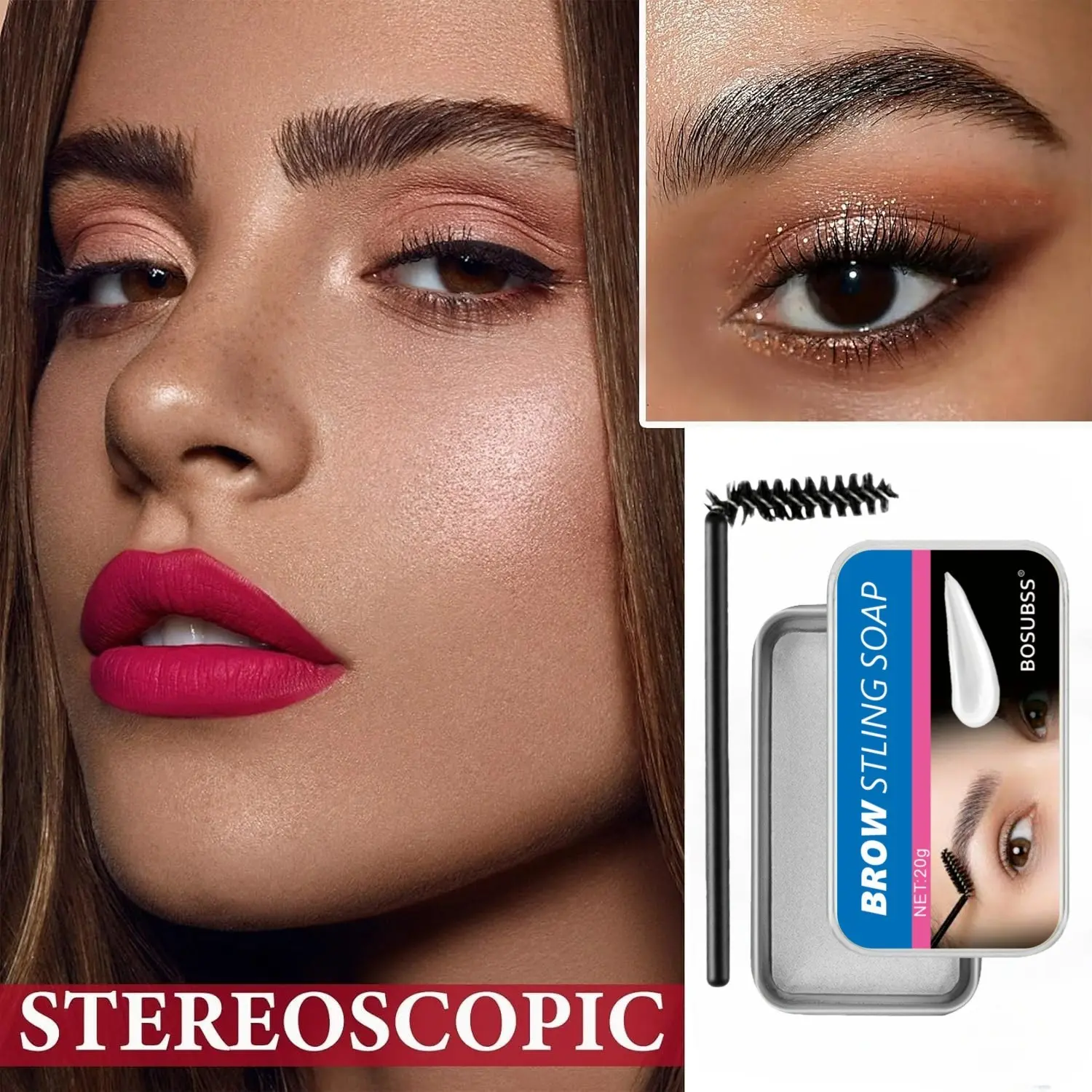 Brow Styling Soap 20g, Long Lasting Eyebrow Gel with Spoolie Brush, Waterproof & Natural Hold, Perfect for Daily & Party Makeup