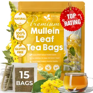 【FreshDrinkUS】 Premium 15 Mullein Leaf Tea Bags For Lung, 100% Natural & Pure from Mullein Leaves. Loose Leaf Mullein Herbal Tea. Made with Natural Material Tea Bags. No Sugar, No Caffeine, No Gluten, Vegan.