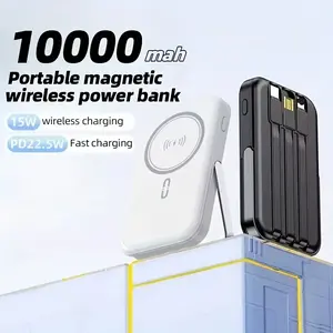 22.5w 10000mah Magnetic Wireless Powerbank Built In Cables Mobile Phone Fast Charging USB Type C 10000 Mah Power Bank