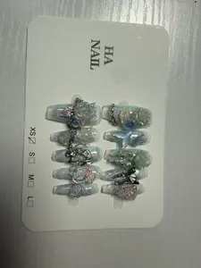 Handmade Press on Nail Tips Set of 10,  Edge Detail & Hand Drawn Elements,, Stylish Acrylic Nails, Square Nails for Parties Weddings Daily Wear