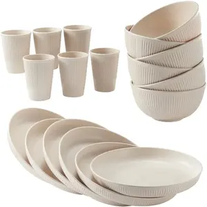 18-Piece Wheat Straw Cutlery Set, Durable Kitchenware, Dishwasher & Microwave Safe, Salad Plate, Cereal Bowl, Travel Camping Utensils, Tableware Set