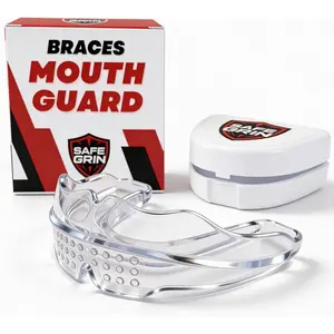 Mouth Guard for Braces - No Boil Sports Mouthguard for Kids & Teens, Upper & Lower Teeth Protection for Football, Lacrosse, Hockey & Baseball, Medical-Grade Silicone, Transparent