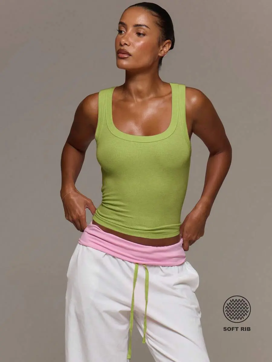 VARSIA Ribbed Scoop Neck Fitted Tank Vest Top Cute Everyday Basics Sexy Daily Spring Summer Essential