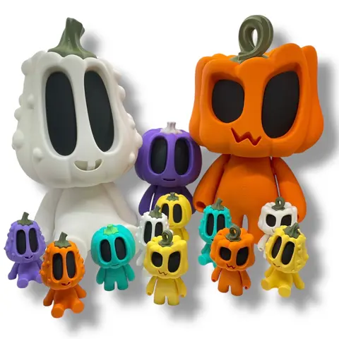 Blob Pumpkin Squash Squad - Big Eyed Adorable Gordes Articulated Statue Decor 3D Printed Figures with Big Eyes Collectible Figurines Halloween Collectible Pumpkin Buddy