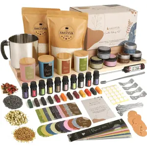 SAEUYVB Candle Making Kit - DIY Starter Soy Candle Making Supplies/Kit - Soy Wax, 10 Jars & Tins, 10 Pleasant Scents, Color Dyes & More，Perfect Candle Making Kit for Adults