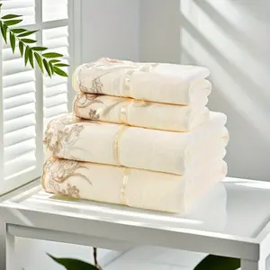 4pcs Lace Embroidery Towel Set, Soft Hand Towel Bath Towel, Household Bath Linen Sets, Absorbent Towels For Bathroom, 2 Bath Towel & 2 Hand Towel, Bathroom Supplies, Bathroom Accessories, Wash Cloths Pink