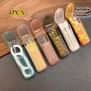 4 Mini Portable Storage Boxes (Random Colors) PP Plastic Small Parts Organizer Box for Travel Toothpicks, Dental Floss, Pills, and Jewelry Storage Compartments, Multi-functional Universal Size Versatile Travel Accessory Traveling Gadgets