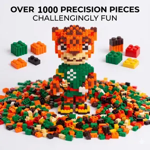 Football Leopard Mascot Mini Micro Building Blocks, 3D Sports Fan Collectible Model Kit, Adult DIY Relax Puzzle Brick Decor for Desk & Home
