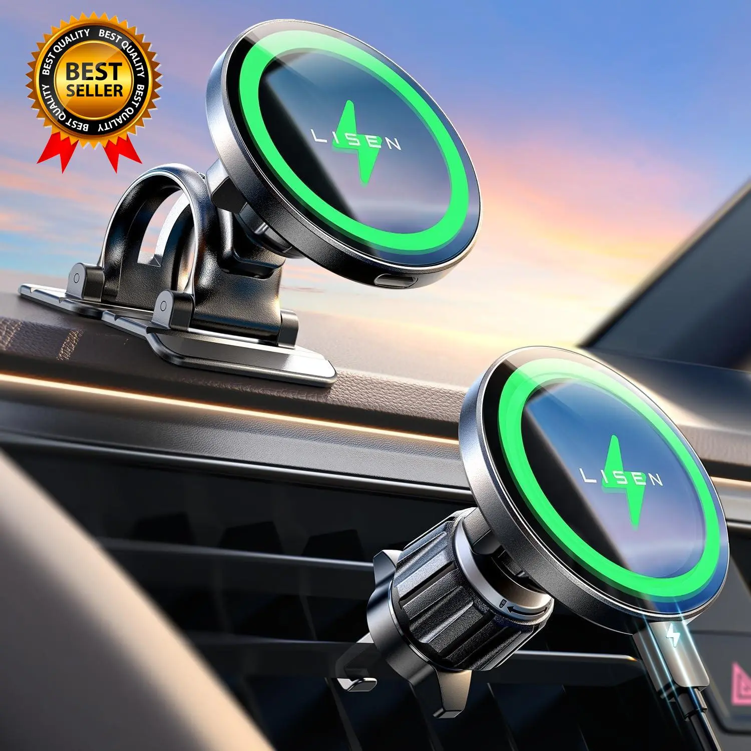 15W MagSafe Car Mount Charger with Magnetic Attachment for Secure Device Positioning