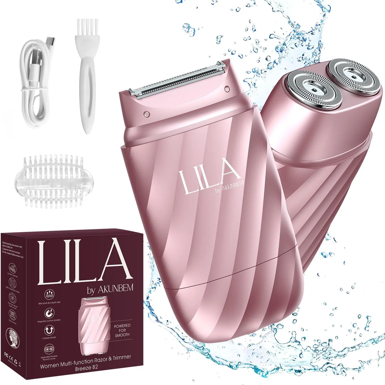 LILA Dual-Head Mini Electric Beard Shaver – Waterproof Rechargeable 2-in-1 Razor, Portable Full Body and Facial Epilator for Painless Trimming of Pubic Hair, Face,