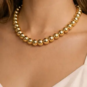 beaded necklace, 10 mm gold beaded necklace