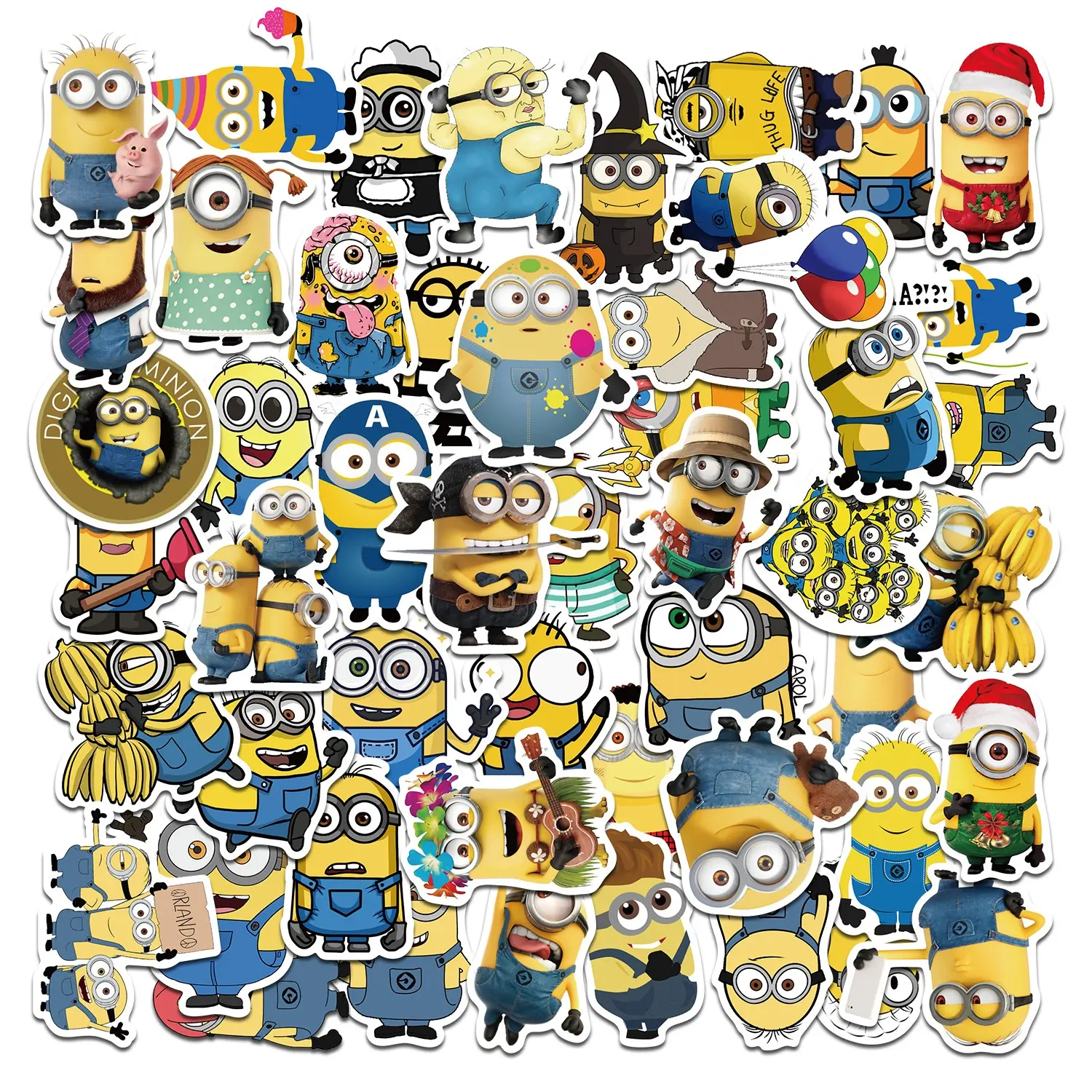 50pcs Minions Cute Cartoon Sticker Packs, Sticker Sheets, Waterproof Funny Movie Character Decals for Laptop, Water Bottle, Journal & Scrapbook, Kids Gift