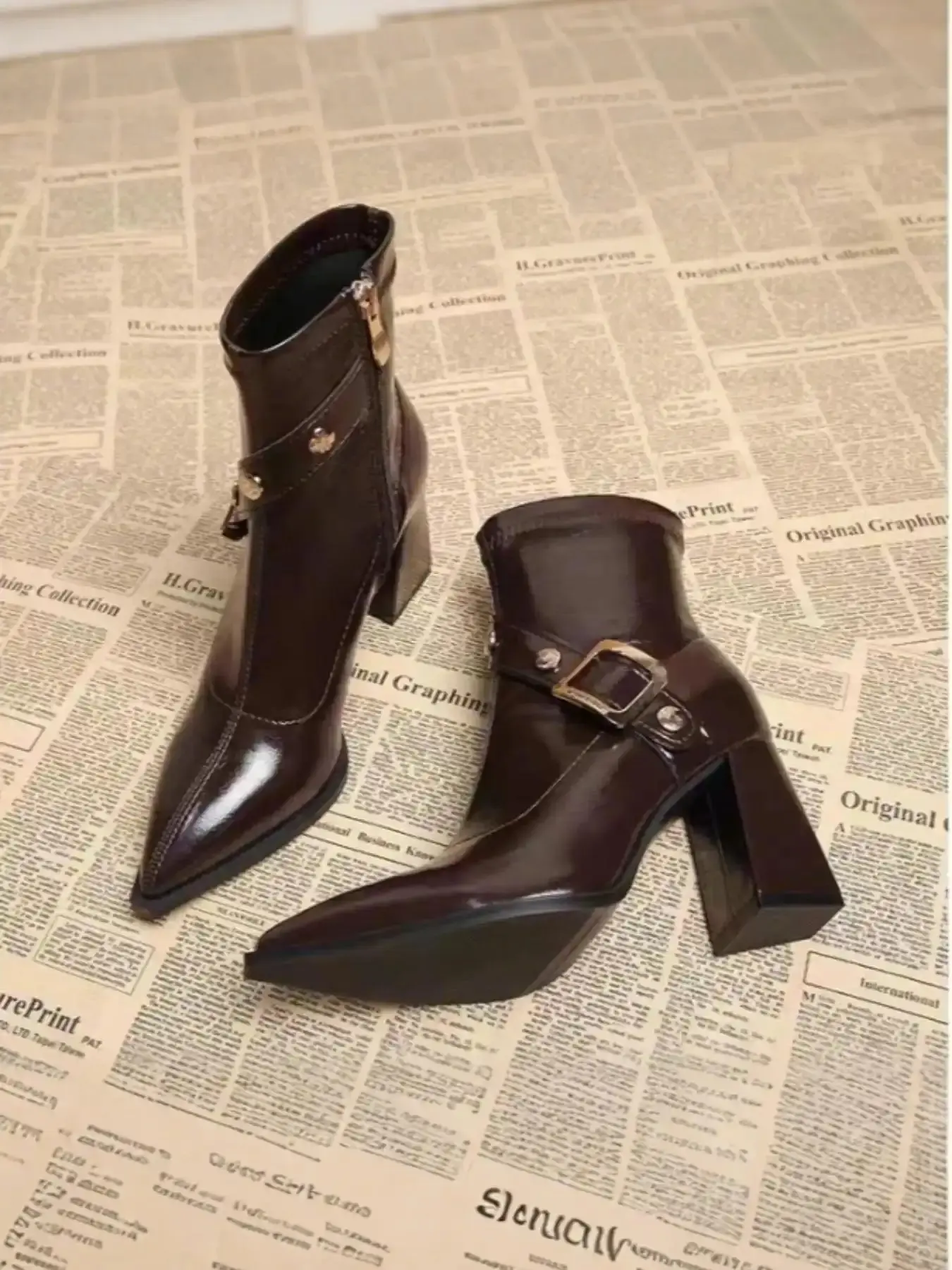 Women's French Style Square Toe Short Boots, Fall Fashion High Heels, Slim Fit British Casual Shoes classic design everyday essential versatile comfort wear wardrobe staple piece relaxed breathable fabric timeless
