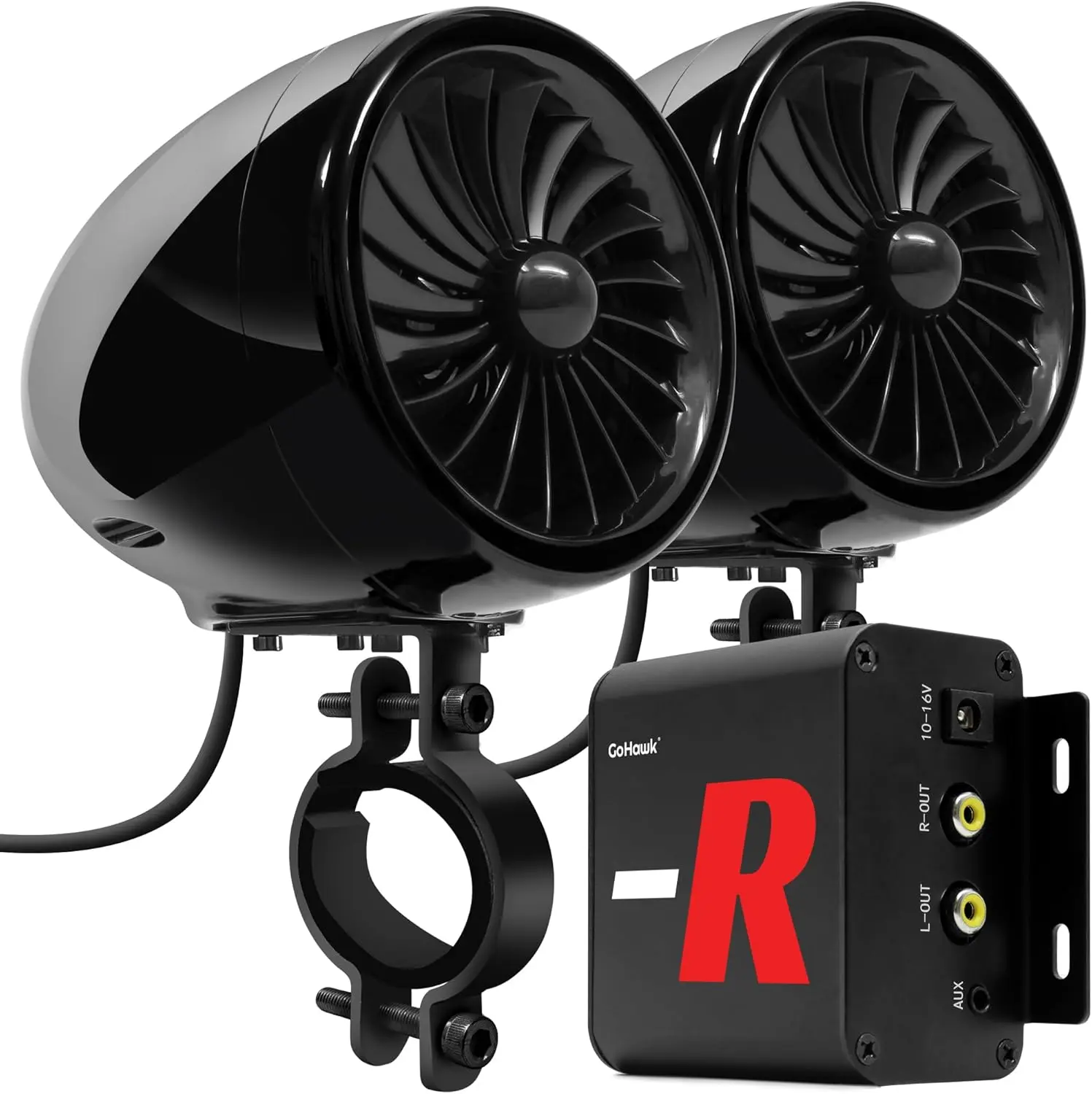 GoHawk Bluetooth Motorcycle Speakers and Amplifier Audio Sound System, FM Radio, Waterproof Speakers for ATV, UTV, Golf Cart