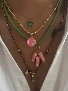 Bohemian Ceramic Fish Round Pendant Necklace Set, Handmade Knitted Multi-Piece Jewelry, Floral Design, Layered Necklaces, 4 Piece Set