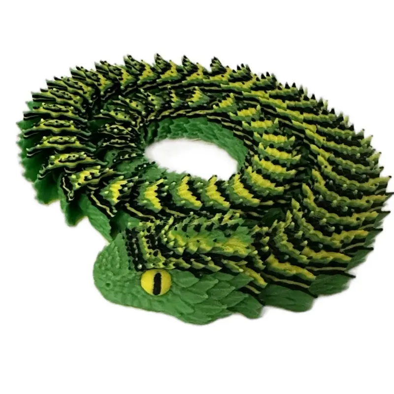 22 Inches Articulating Spiny Viper Snake Model - Green & Yellow Reptile with Spiky Texture