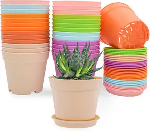 4 Inch Plant Pots, 28 Pack Small Plastic Planters with Drainage Holes and Saucers for Flowers Plants, Succulents, Seed Starting Pots, Colorful SwinDuck