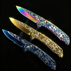 3D European-Style Vintage Manual Folding Tool with Intricate Carvings, Durable Outdoor Camping-Hiking Gear, Men's EDC Item & Christmas-Birthday Gift Option