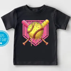 Youth and adult Softball Drip Girls Home Plate Ice Cream Drip Youth sports T-Shirt Cotton Fabric, back to school outfit, youth Casual Wear, Gift For Son And Daughter, Toddler graphic tees, hoilday shirt, youth clothing, Ice Cream baseball Drip lover