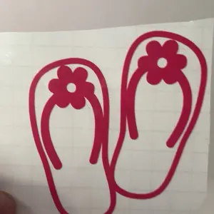 Flip Flop Car Decal - Red Flower Design on White Background - Vehicle Sticker