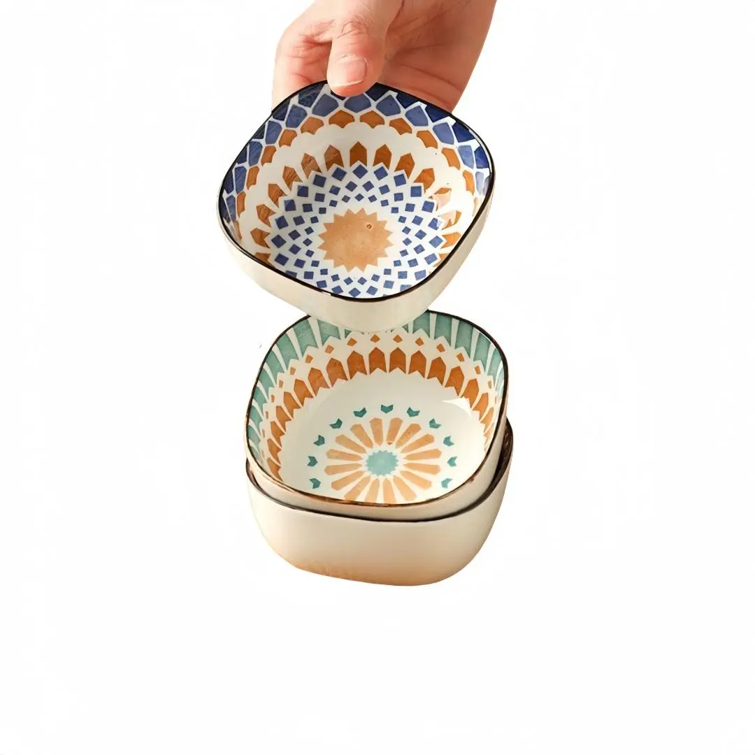 Ceramic Dipping Bowl, Flower Pattern Sauce Dish, Snack Bowl, Sushi Bowl, Seasoning Bowl, Shallow Serving Bowl, Kitchen Tableware, Set