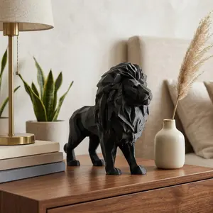Lion Figurine, Geometric Feline Model, Minimalist Safari Decor, Modern 3D Printed Art