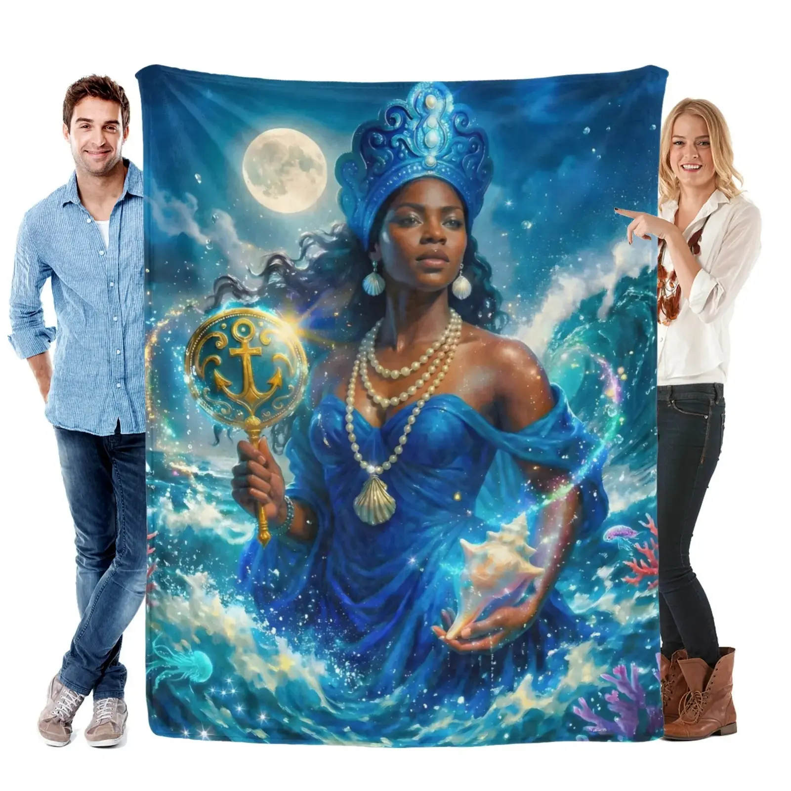 Yemoja Water Goddess Orisha Mother Throw Blanket - 1-Piece Lightweight Single-Sided Print Classic Home & Travel Sofa Blanket with Lightweight Softness, Spiritual Living Room Decor Textile