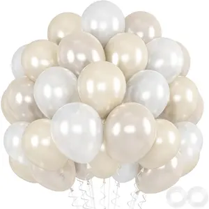 52 PCS 12 Inch Pearl Double-Stuffed Pearl Sand White Ivory Latex Balloons for Birthday Baby Shower Wedding Engagement Bachelorette Party Decoration