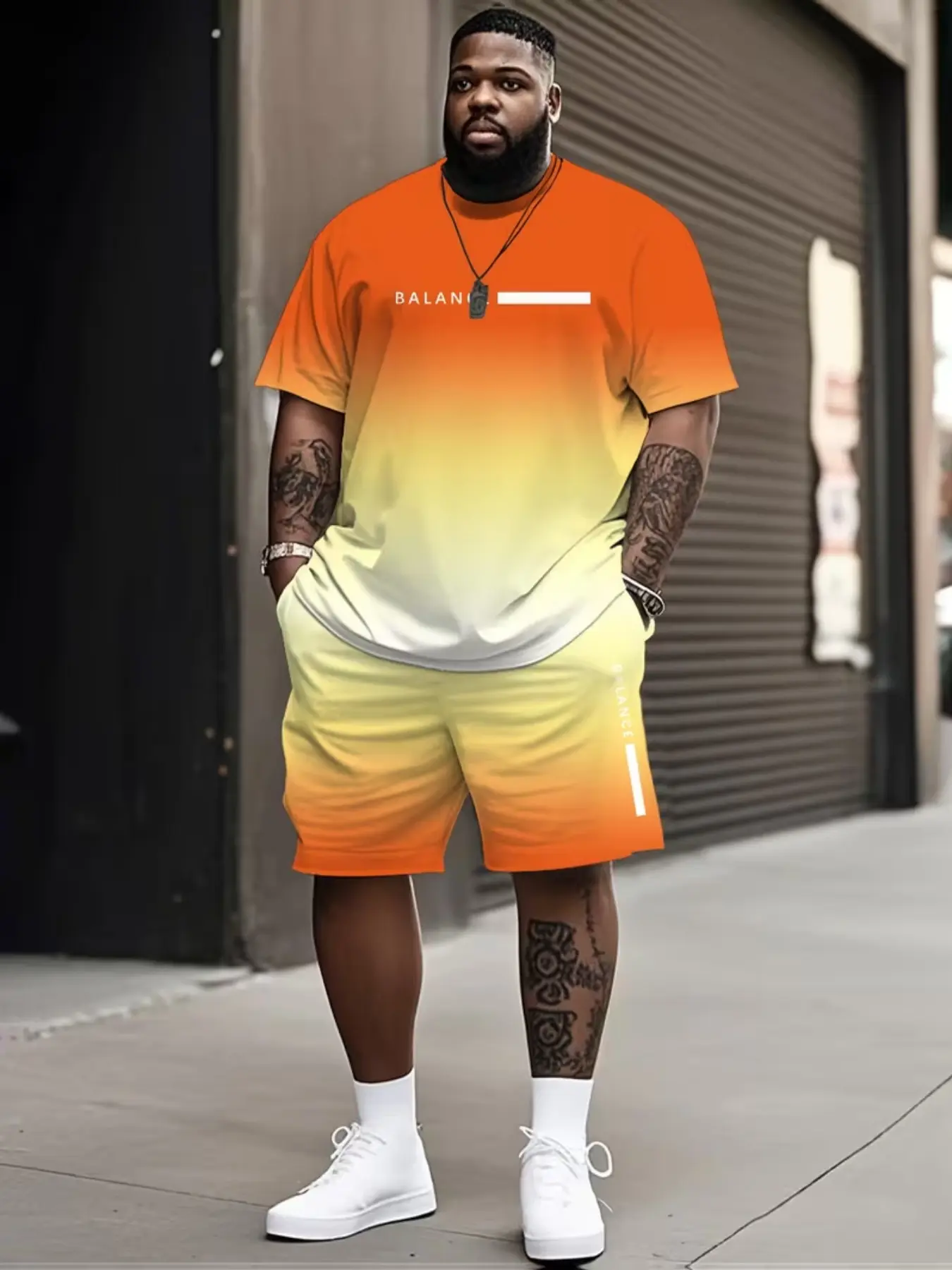 Men's Gradient Ombre Set 2-Piece, Summer Tropical Letter Print Round Neck Crewneck Short Sleeve Casual Loose T-Shirt and Shorts, Comfortable for Home Leisure Party Beach Outdoor Gift, Casual Clothing Set, Clothes, Menswear