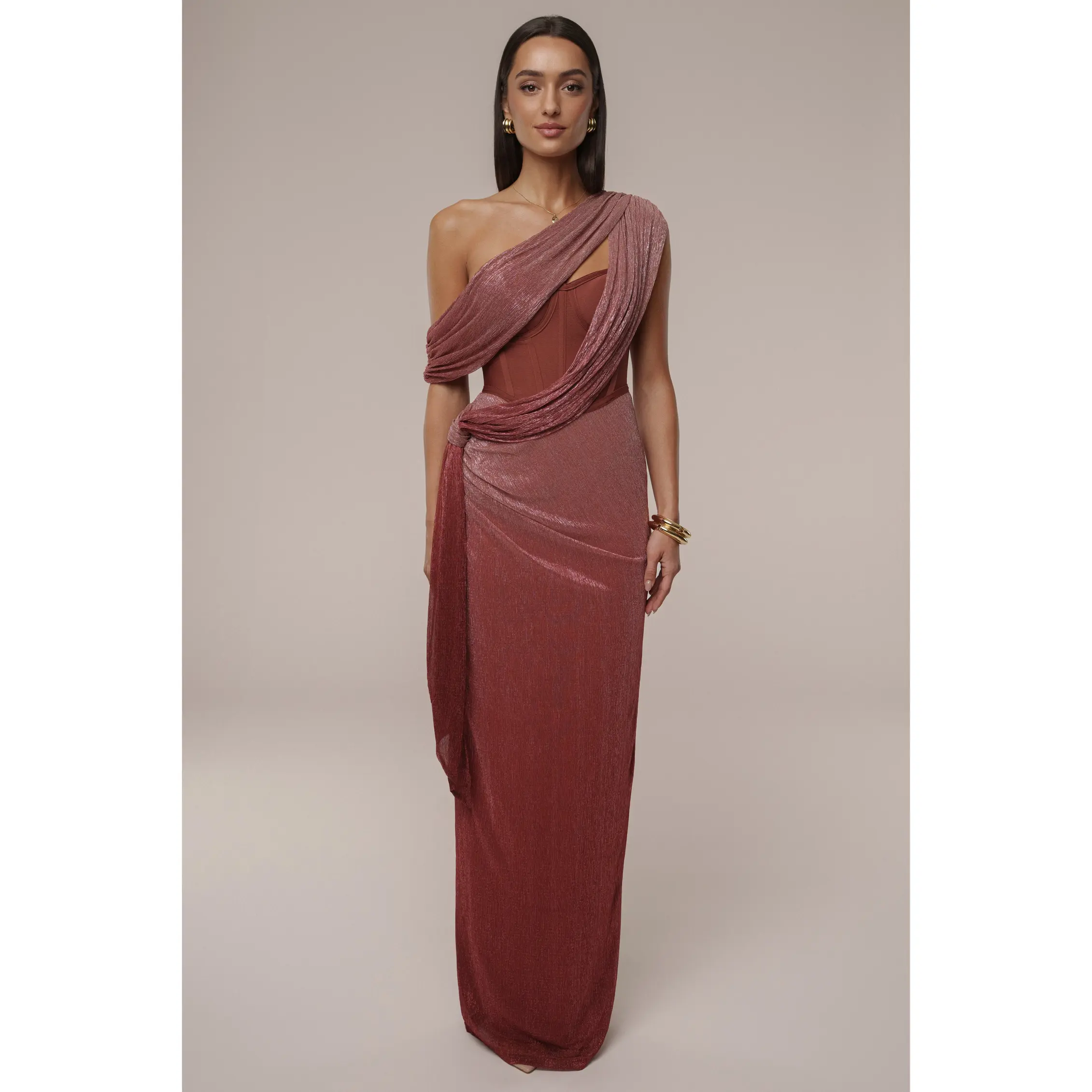 Red Celestina Draped Maxi Dress