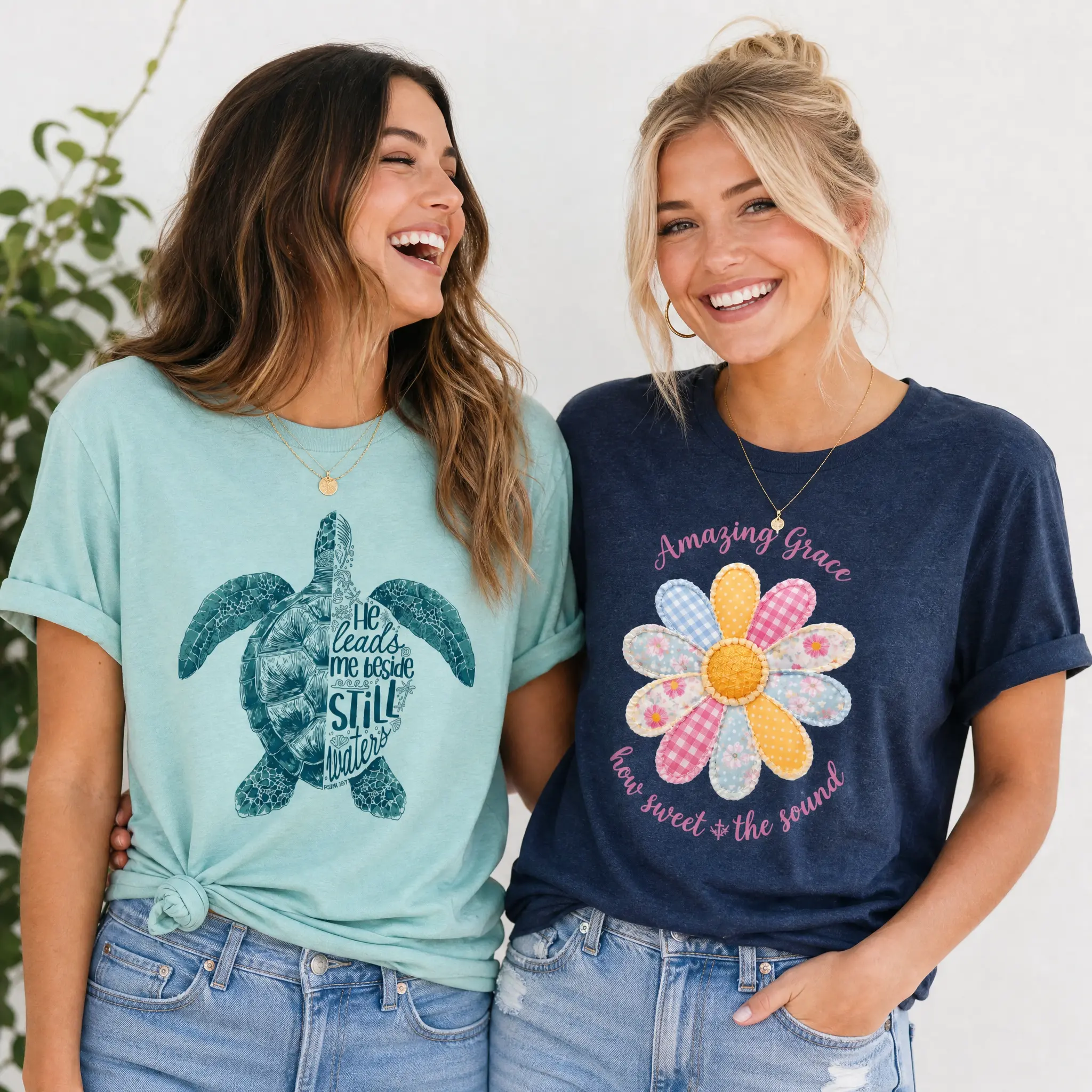 Love in Faith Tee Bundle for Women, 2-Pack Christian Vintage Athletic Style Soft Cotton Tops with Round Neck and Unisex Fit, 2X, 99% Airlume Combed & Ring Spun Cotton, 100% True To Size, Hand Screen, All Seasons, Casual, Machine Washable, Vintage Style, S