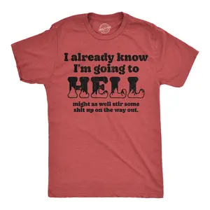 Mens Funny T Shirts I Already Know Im Going to Hell Might As Well Stir Some Shit Up On The Way Out Tee for Men Mens Funny T Shirts Cool Vintage Fashion T-Shirt Gift Classic Menswear Funny Sarcastic Short Sleeve Red -