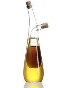 Oil and Vinegar Dispenser Set, 2 In 1 Glass Cooking Soy Sauce Dressing Olive Bottles with Cork Stopper Caps, Decorative Olive Oil Cruet Pourer Bottle Container for Kitchen
