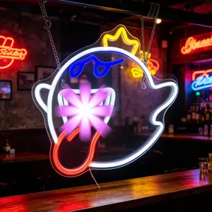 Classic "Ghost King" Neon-Lit Novelty Lighting - Blue-Eyed Red-Tongued Video Game Villain LED Light, Dimmable USB-Powered Cool Room Decor, Gamer Gift for Game Rooms, Teen Bedrooms