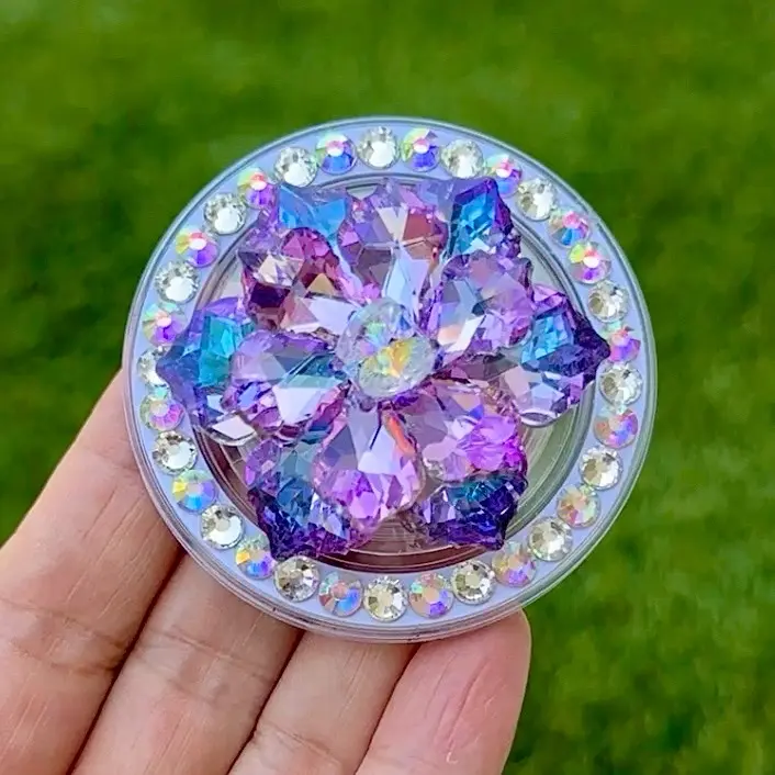 Flower Bling Bling magnet phone grip phone holder AB rhinestones ( On my TickTock Live You can choose any topper for the main piece )
