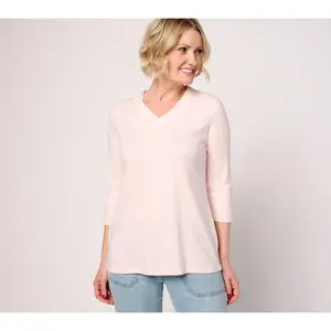 Belle by Kim Gravel TripleLuxe Linen V-Neck 3/4 Sleeve Top