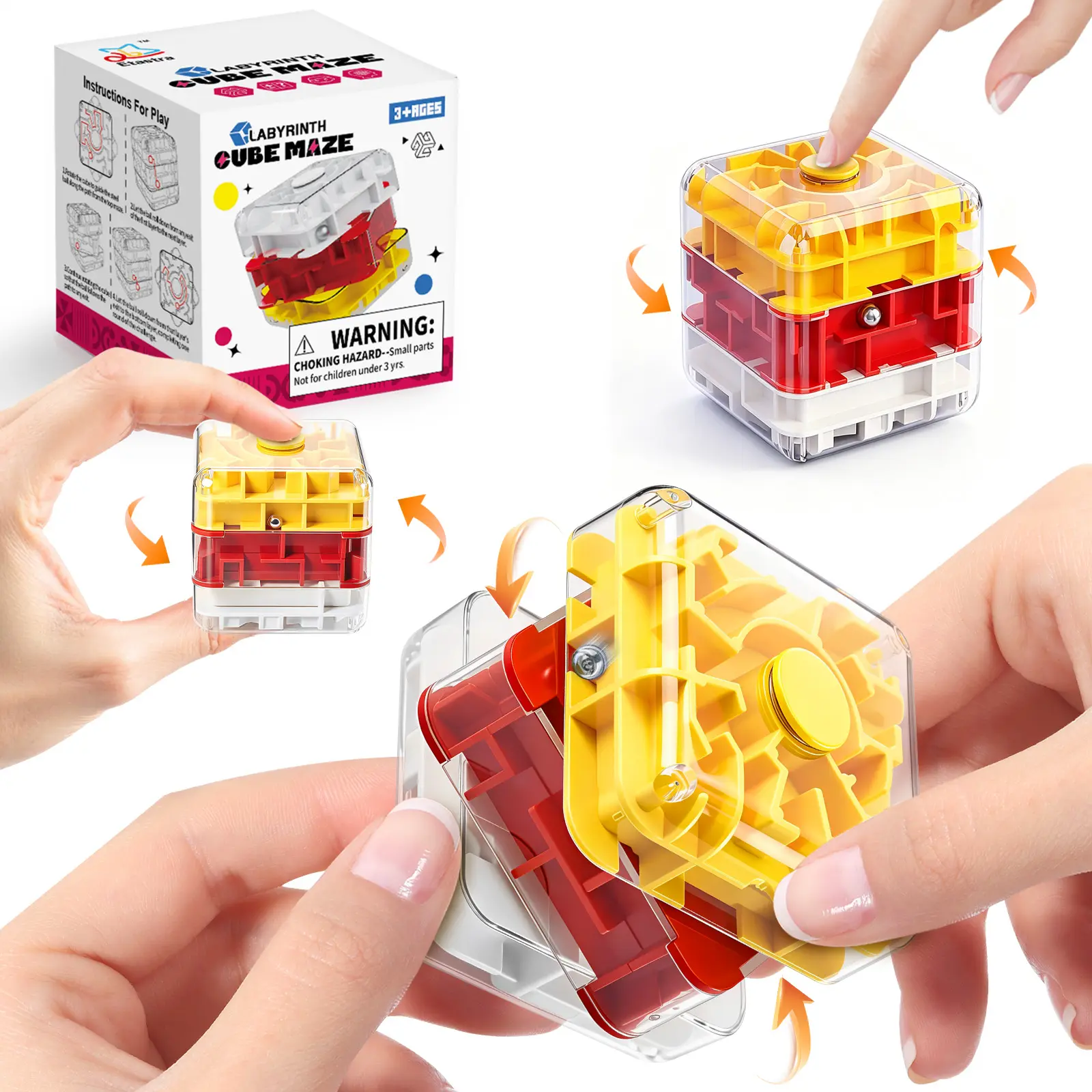 3-Layer 3D Maze Cube Block Puzzle Toy - ABS Plastic Fidget Spinner, Large Labyrinth Games for Adults, Child-Friendly Stress Relief Toy That Exercises Fine Motor Skills