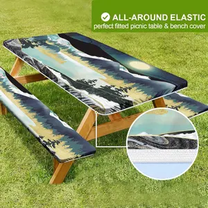 Exquisite Bohemian geometric patterns, outdoor courtyard camping tablecloth and chair cover, picnic camping table and chair dust cover, portable table and chair protection case, firmly fixed (only table cover and chair cover, does not include furniture)