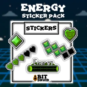 Energy Meter Pixel Art RPG Themed Sticker Pack | 5 Gamer Stickers | 8-Bit Retro Gaming & RPG Accessories | Energy Meter and Crystal Stickers, D&D Character Sheet Stickers | Funny Nostalgia Stickers for Gamers, D&D, Nerds