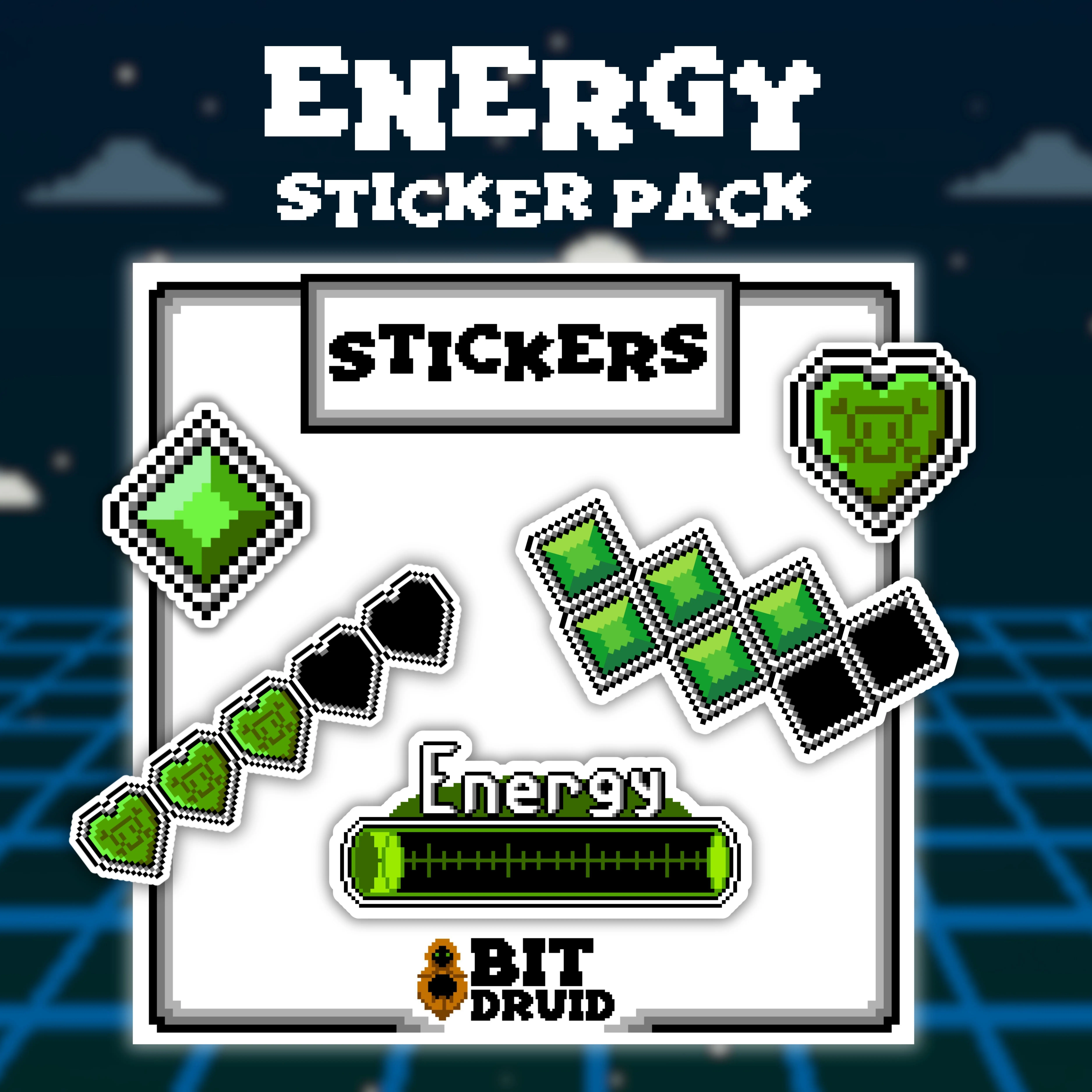 Energy Meter Pixel Art RPG Themed Sticker Pack | 5 Gamer Stickers | 8-Bit Retro Gaming & RPG Accessories | Energy Meter and Crystal Stickers, D&D Character Sheet Stickers | Funny Nostalgia Stickers for Gamers, D&D, Nerds