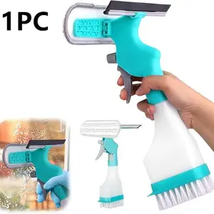Four-In-One Window Cleaning Tool, Squeegee Scrubber Spray, Window Cleaning Accessories, Spray Bottle Brush, Soft Bristle Brush, Silicone Scraper, Multi-Use Glass Cleaner, Home Essential, Cleaning Supplies