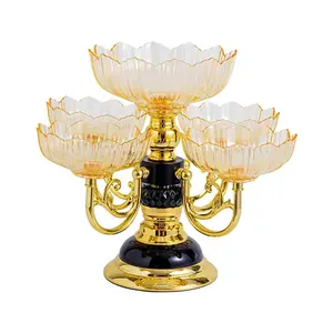 1pc Fruit Plate Divided Serving Dishes, Decorative,Rotating Snack Serving Tray Flower Shape Appetizer Platter for Living Room, Yellow, Pedestal Platter