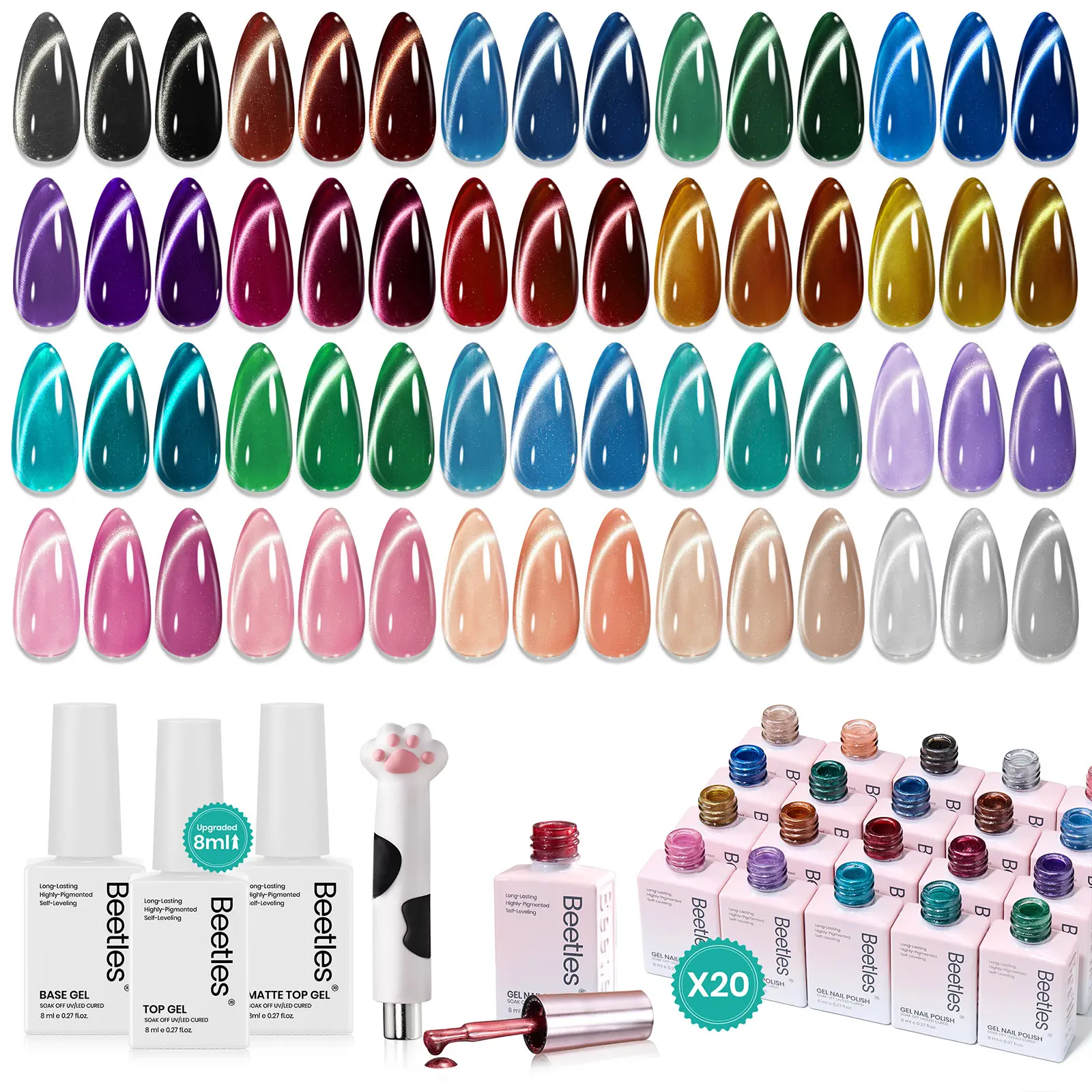 【Exclusive to TikTok-Live Only】Beetles Cat Eye Gel Polish Manicure Box - 8ml Large Volume Soak Off UV LED Gel Nail Magnetic Shine Soak Off UV French Nail Art Salon DIY Manicure Gift for Women mothersdaygift Spring Nail Summer Nail Vacation  #SummerVibes