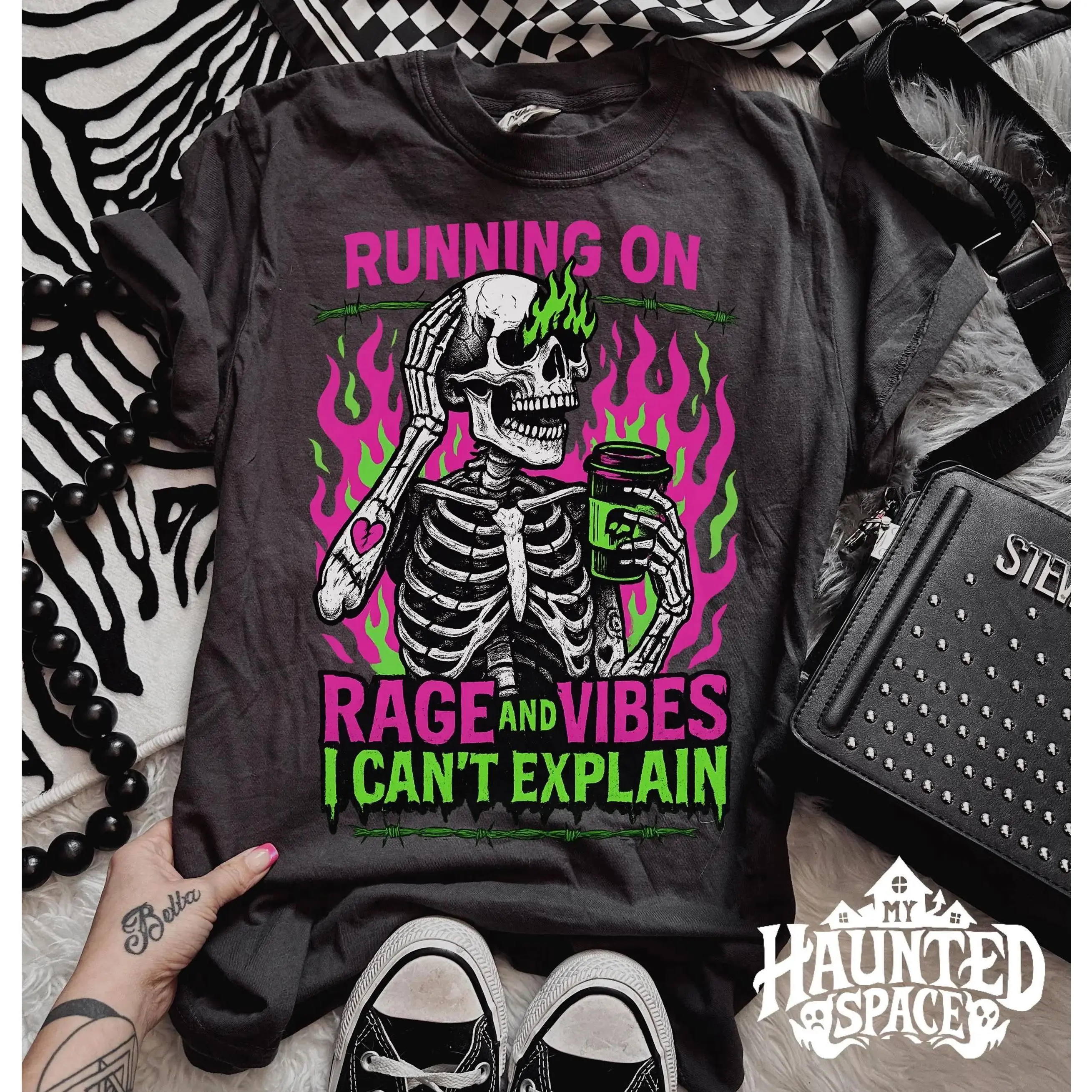 Running on Rage and Vibes Shirt, Funny skeleton shirt, Coffee skeleton, Spooky skeleton coffee rage shirt, Sarcastic shirt Tshirt